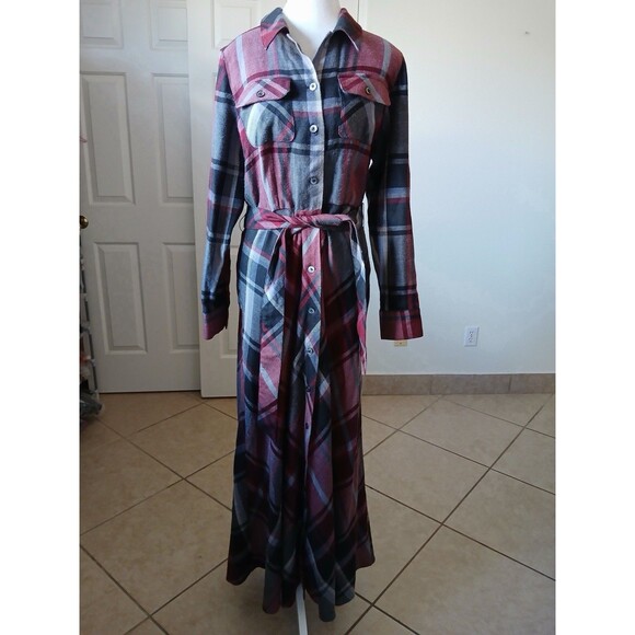 Soft Surroundings Women’s M Plaid Shirt Dress Long Sleeve Button Front Belted - Picture 2 of 12